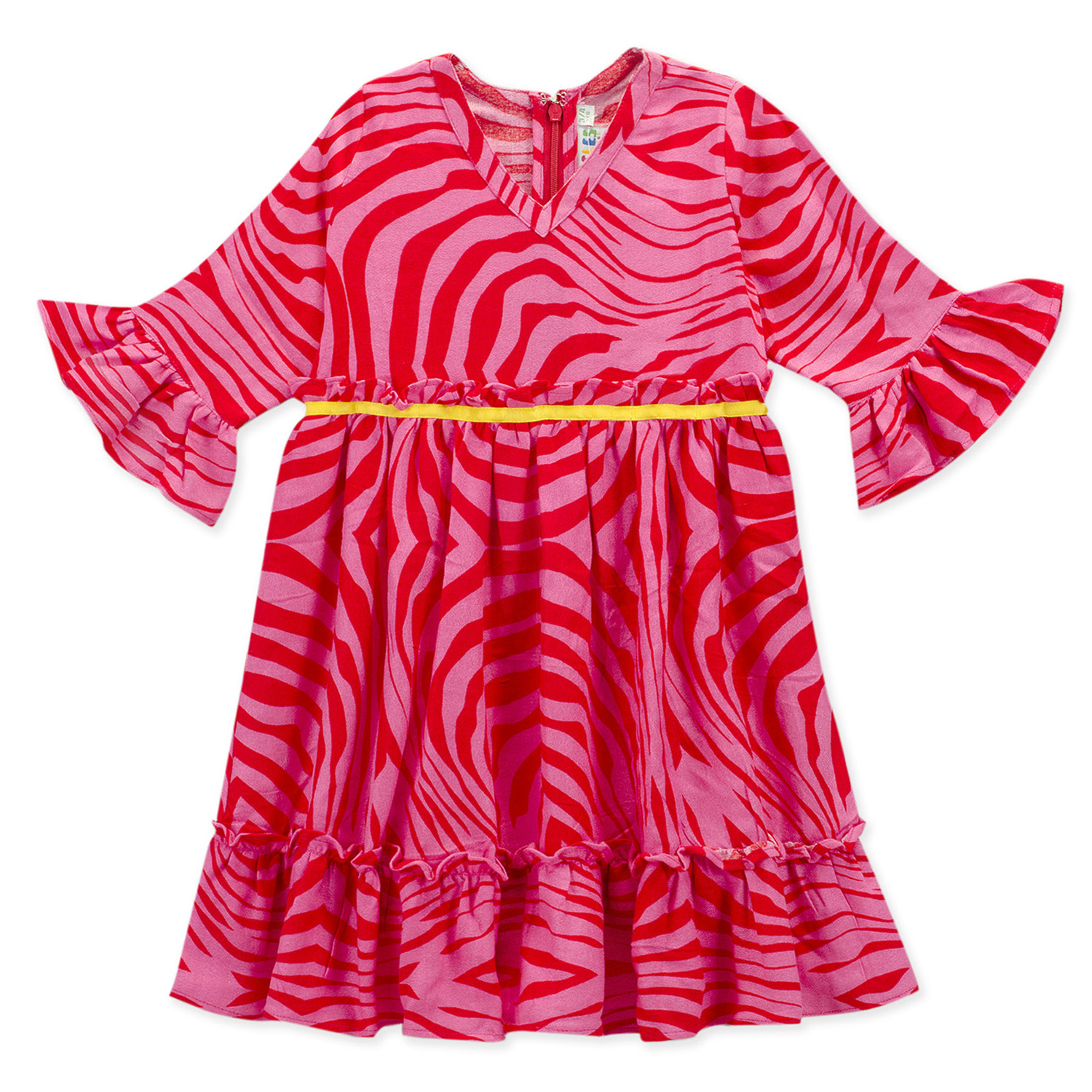 Pink n Red Crepe Waves Dress For Girls | Popsicles Clothing